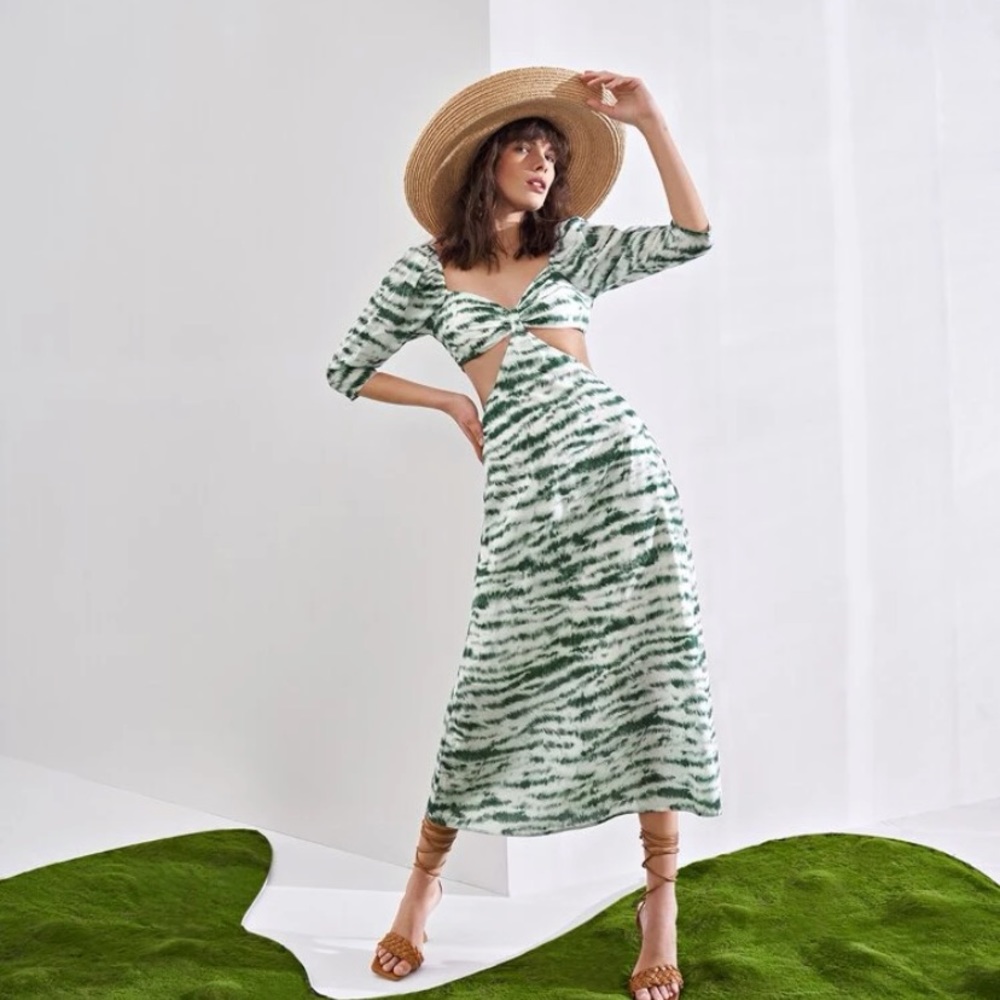 Fun green patterned dress with side cutouts